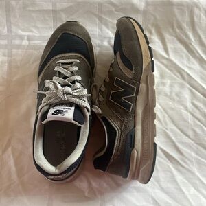 New Balance Olive and Black Suede-Trim Sneakers